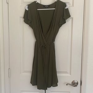 Lulus Wrap Dress in Olive Green